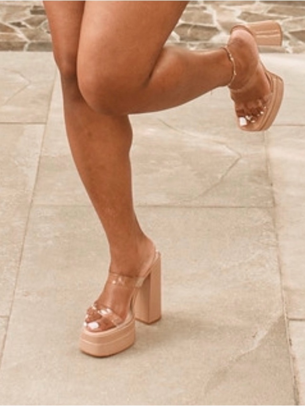 Platform High Block Mule in Nude with Clear Straps - Picture 10 of 10